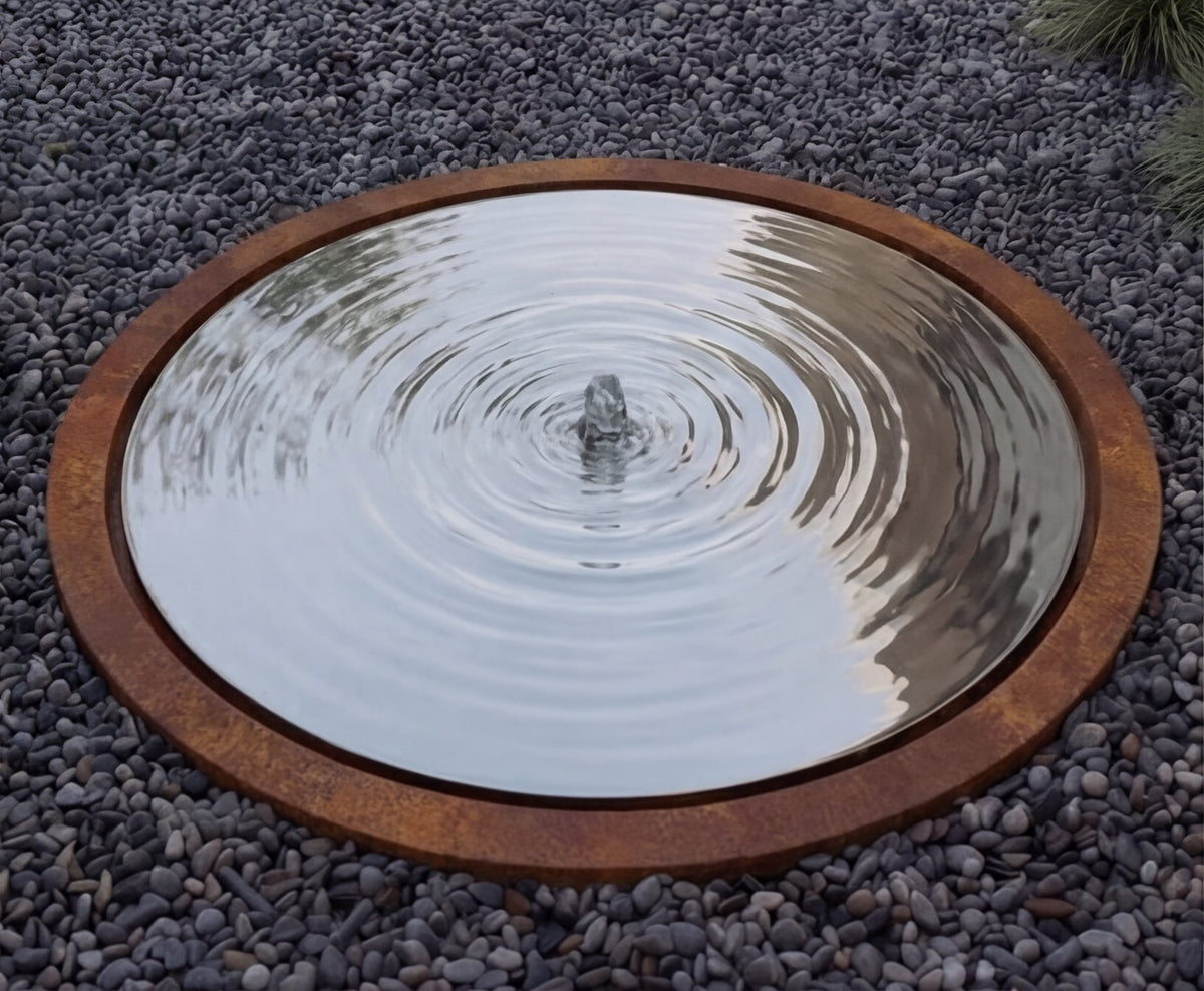Fuente Circular de Acero Corten con Espejo