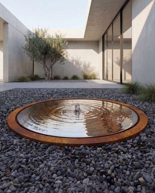 Fuente Circular de Acero Corten con Espejo